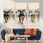Texas Longhorn Wall Art | Framed Cattle Walking Canvas