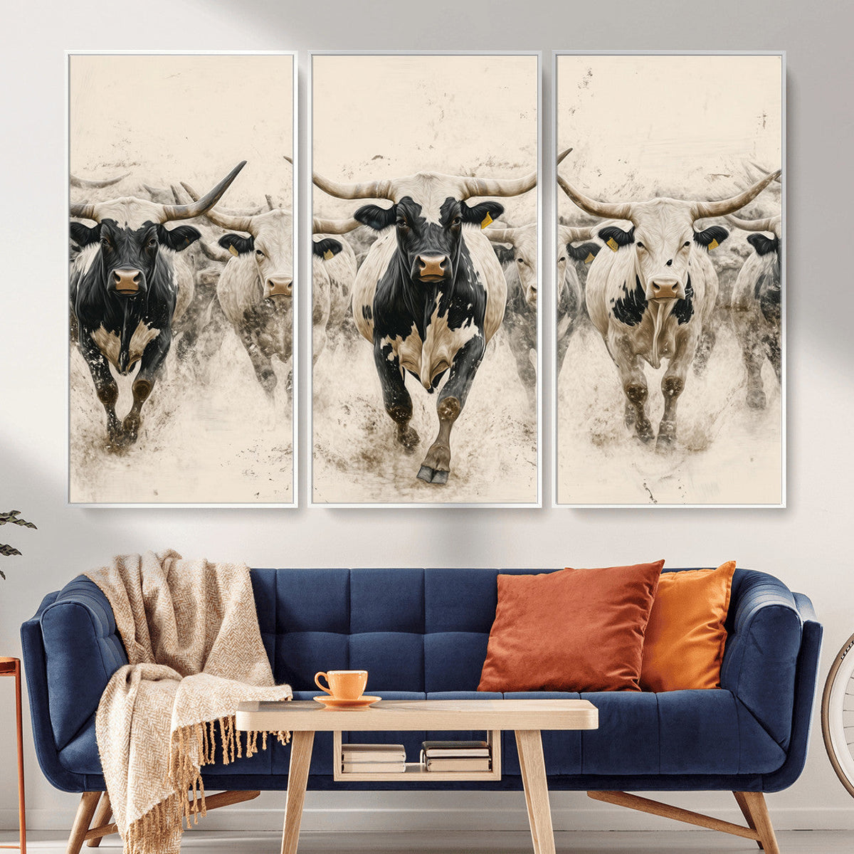 Texas Longhorn Wall Art | Framed Cattle Walking Canvas