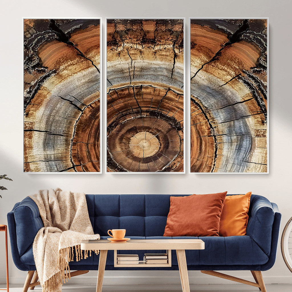 Tree Rings Wall Art Canvas Print, Rustic Wood Grain