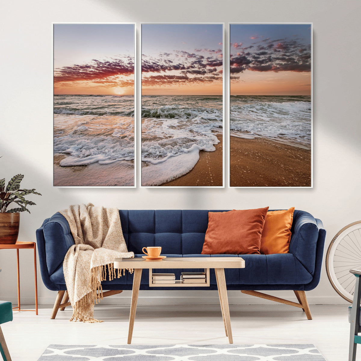 Ocean Sunset Wall Art Canvas Print | Sandy Shore and Gentle Waves