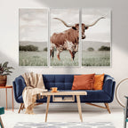 Texas Longhorn Wall Art | Framed Spotted Cattle Canvas
