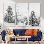 Snowy Ski Lift Wall Art | Framed Winter Forest Canvas