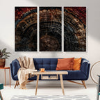 Dark Wood Ring Wall Art Canvas Print, Framed Abstract Tree Slice Print, Rustic Wood Grain Decor