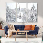 Snowy Ski Lift Wall Art | Framed Winter Mountain Canvas