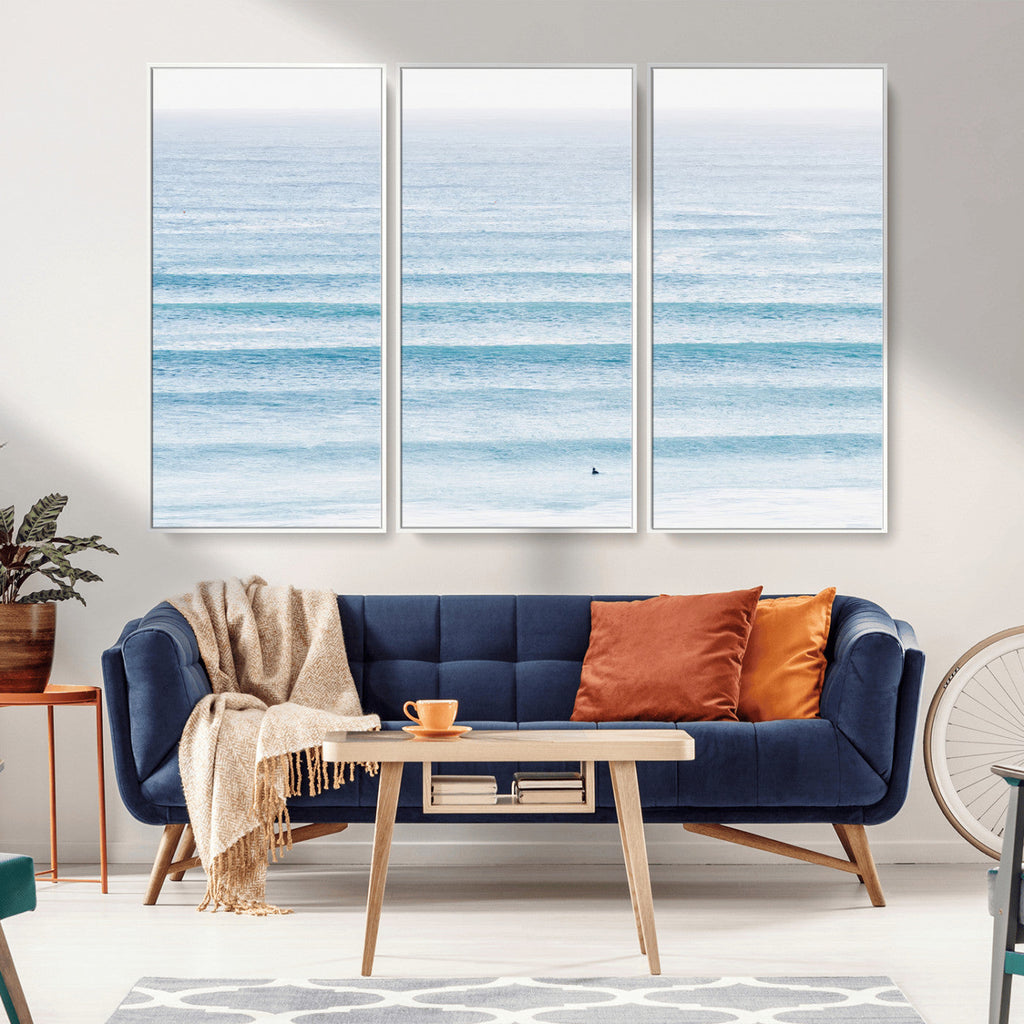 Ocean Wave Surfer Wall Art | Framed Minimal Seascape Canvas