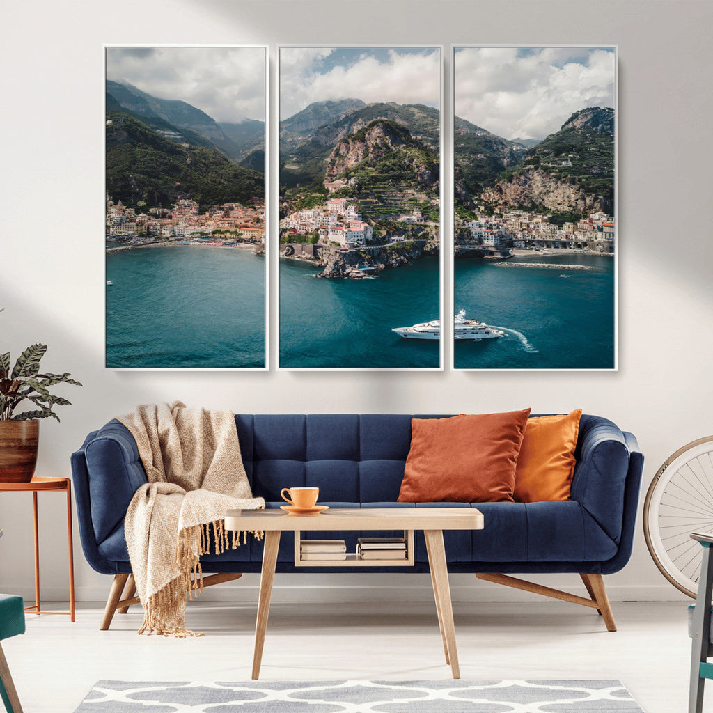 Amalfi Coast Wall Art | Framed Italian Seaside Canvas