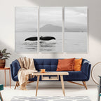 Whale Tail Wall Art | Framed Black White Ocean Canvas