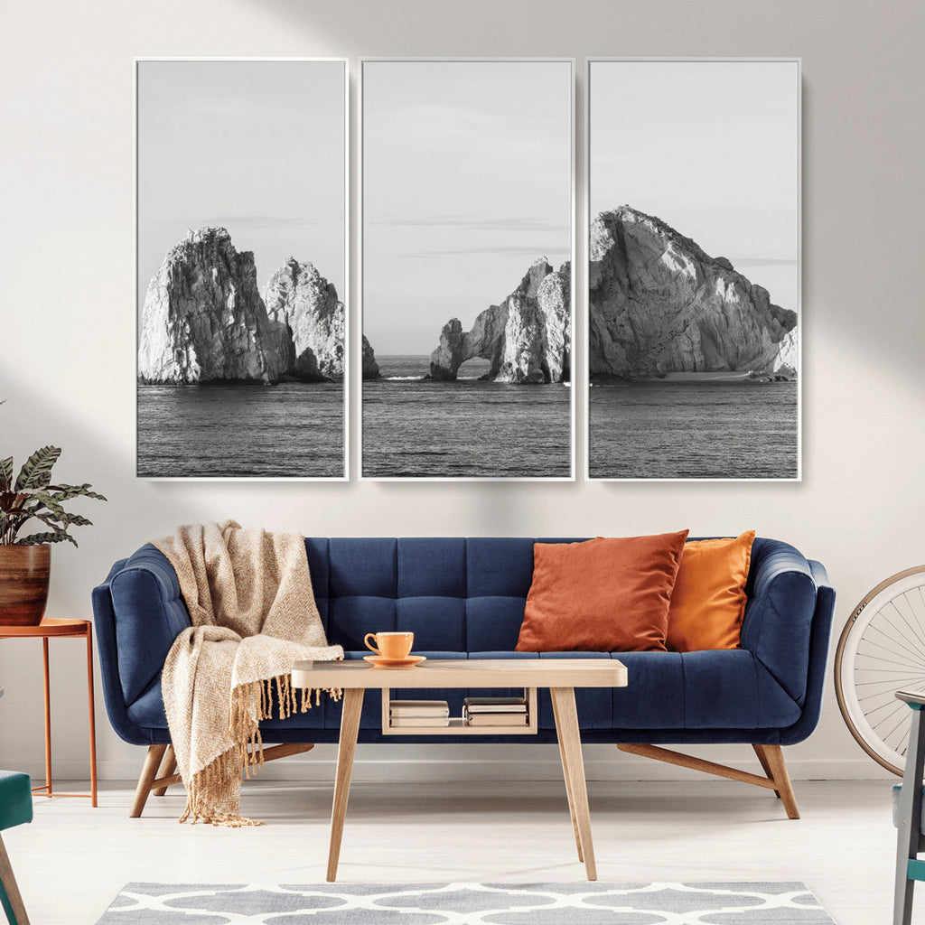 Coastal Wall Art | Framed Black White Ocean Canvas Artwork