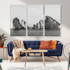 Coastal Wall Art | Framed Black White Ocean Canvas Artwork