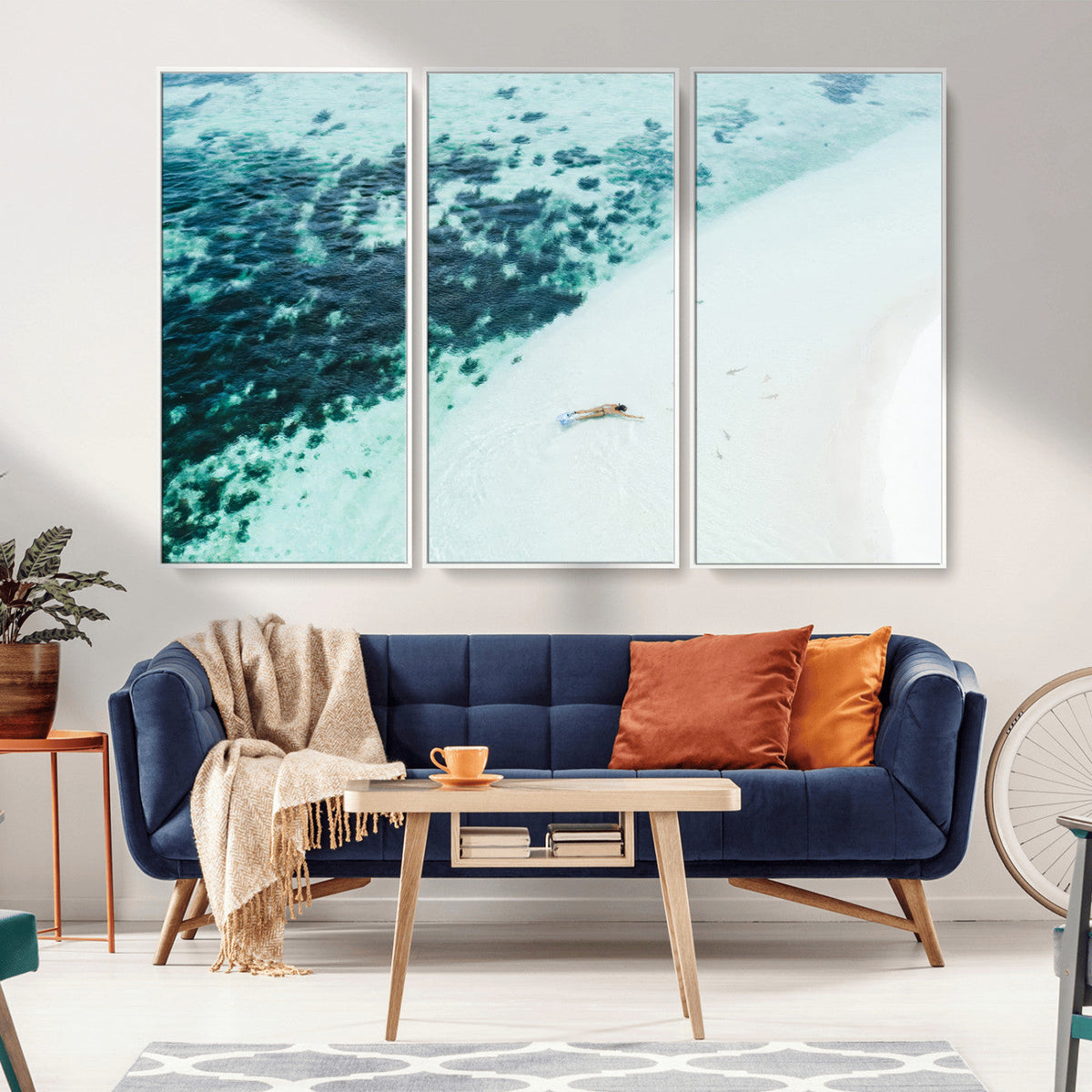 Minimal Beach Wall Art | Framed Ocean Swimming Canvas
