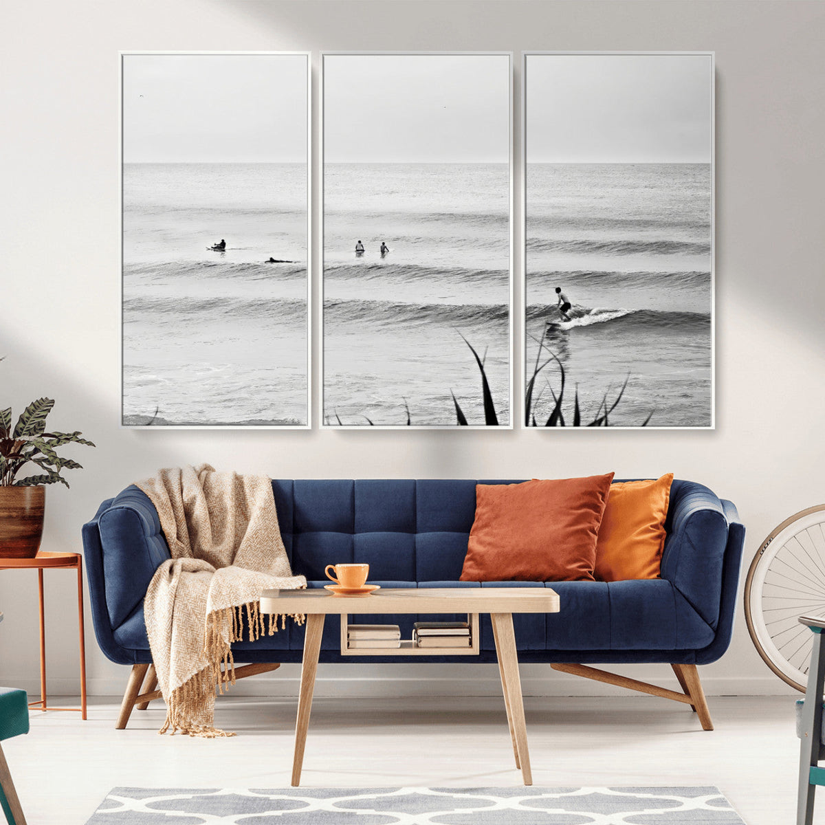Surfer Silhouette Wall Art | Framed Calm Ocean Canvas