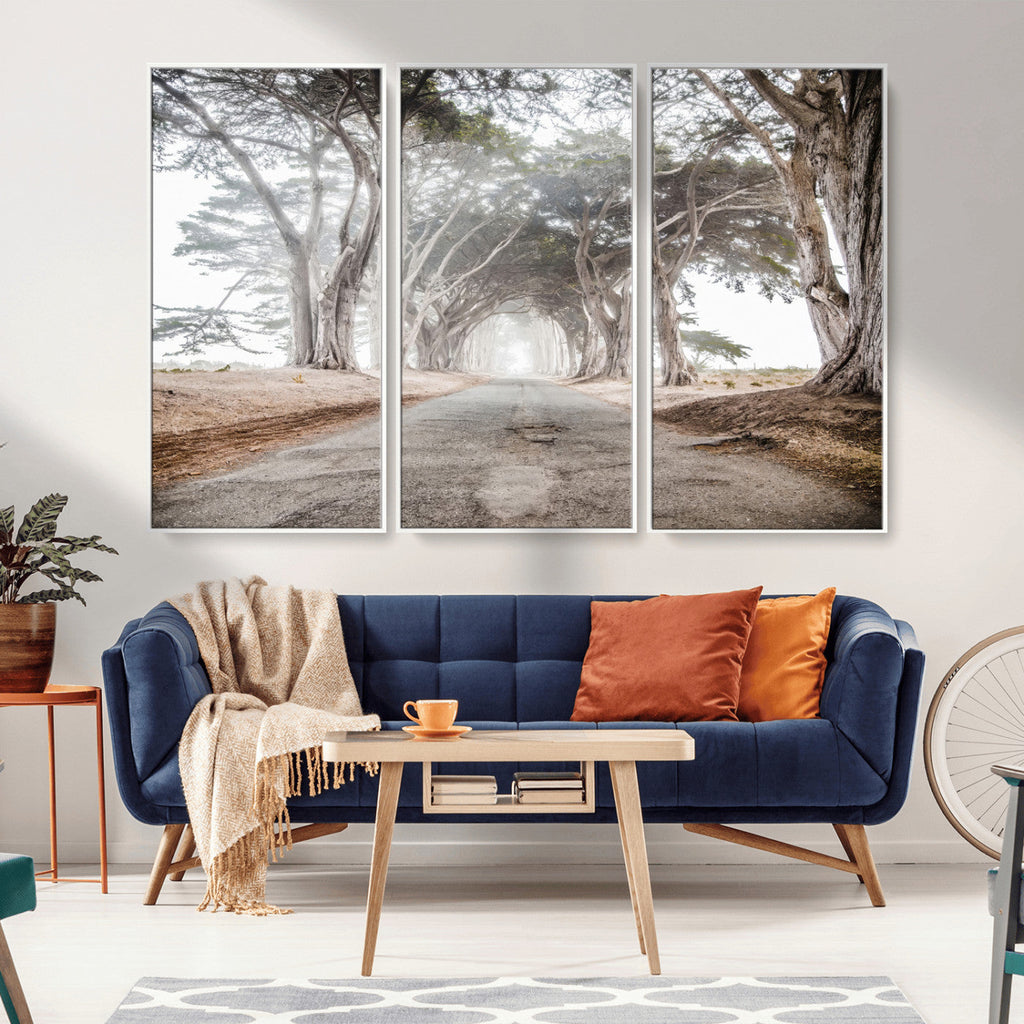 Cypress Tunnel Wall Art | Framed Misty Road Canvas Artwork