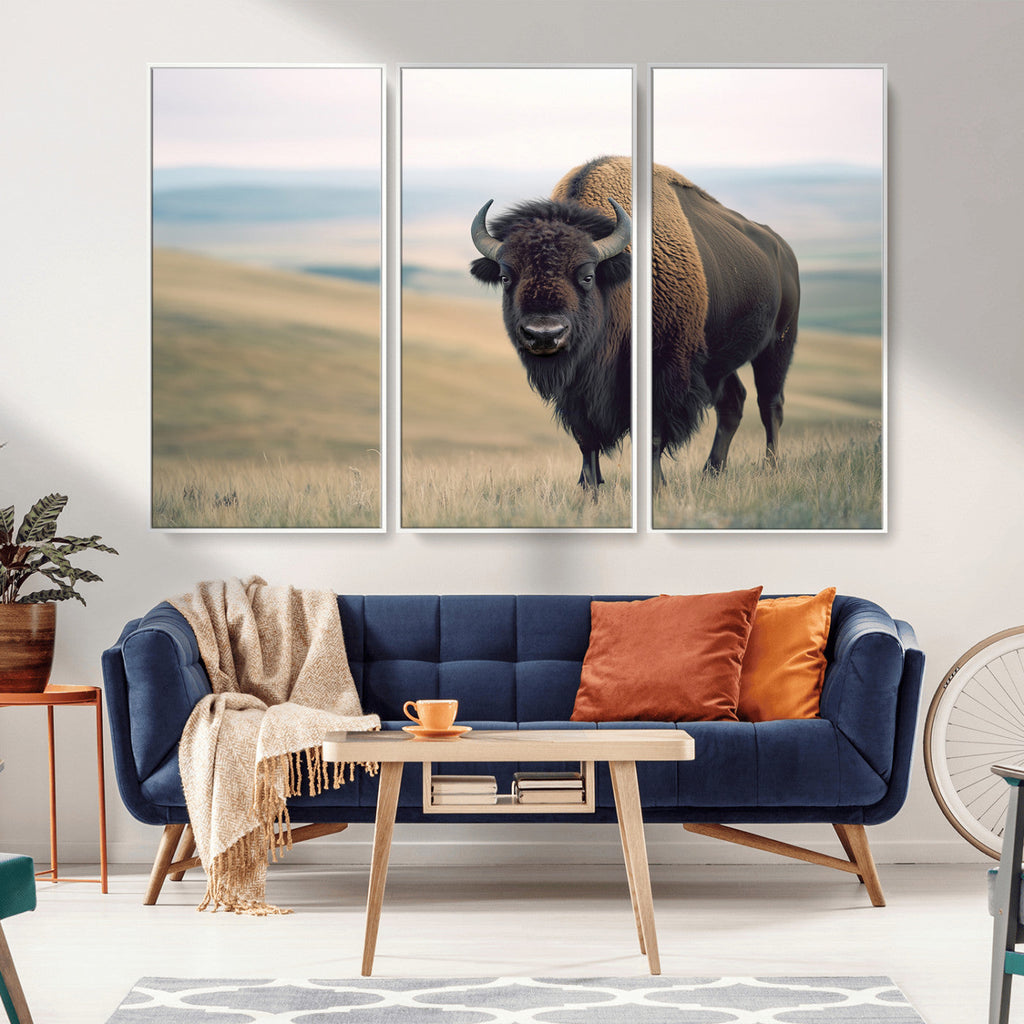 Bison Wall Art Canvas Print, Framed American Buffalo Rustic Western Artwork