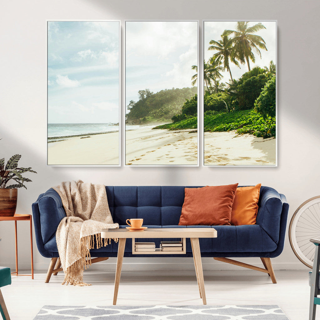 Relaxing Beach Wall Art Canvas Print, Framed Ocean View Coastal Serenity