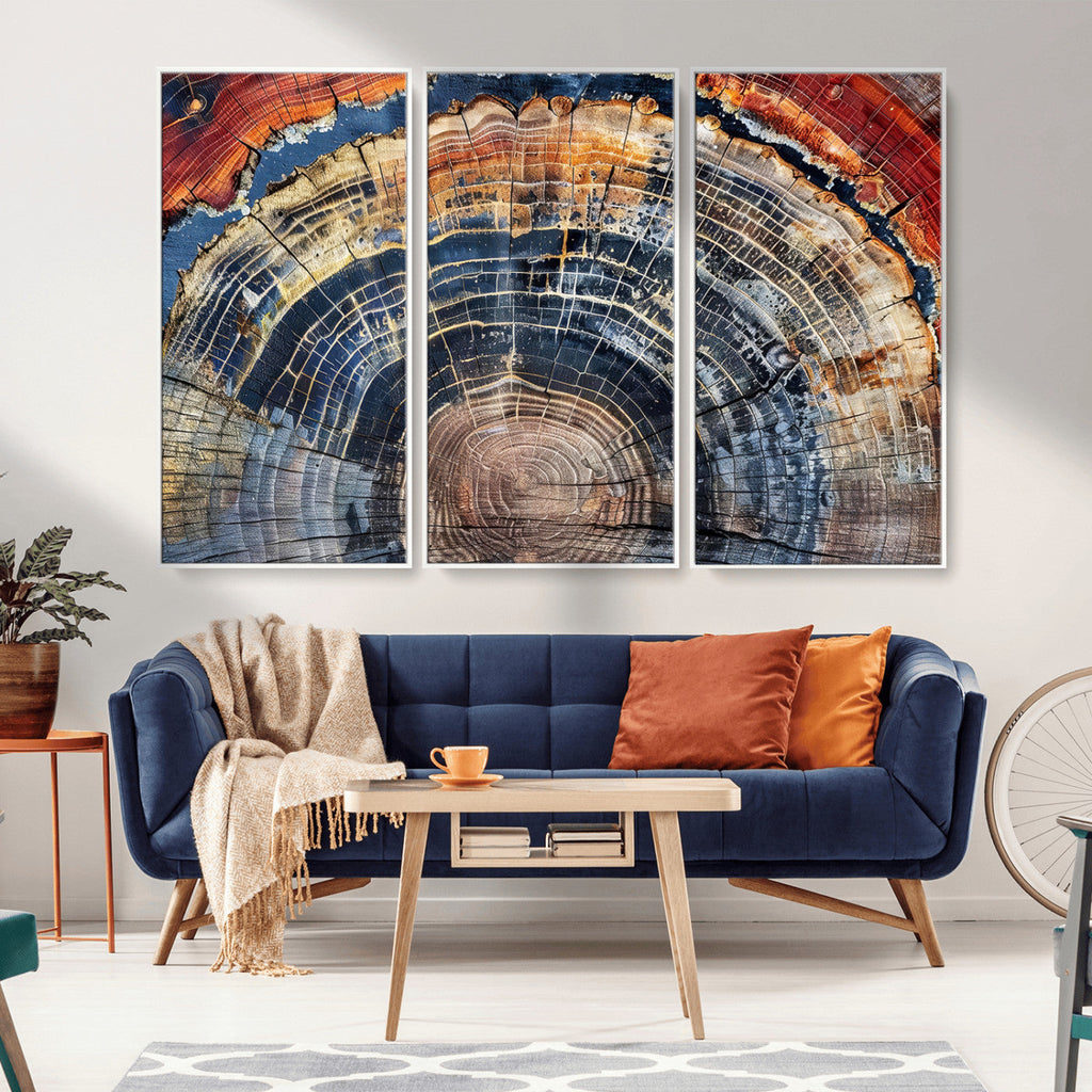 Tree Rings Wall Art Canvas Print, Framed Petrified Wood Modern Rustic