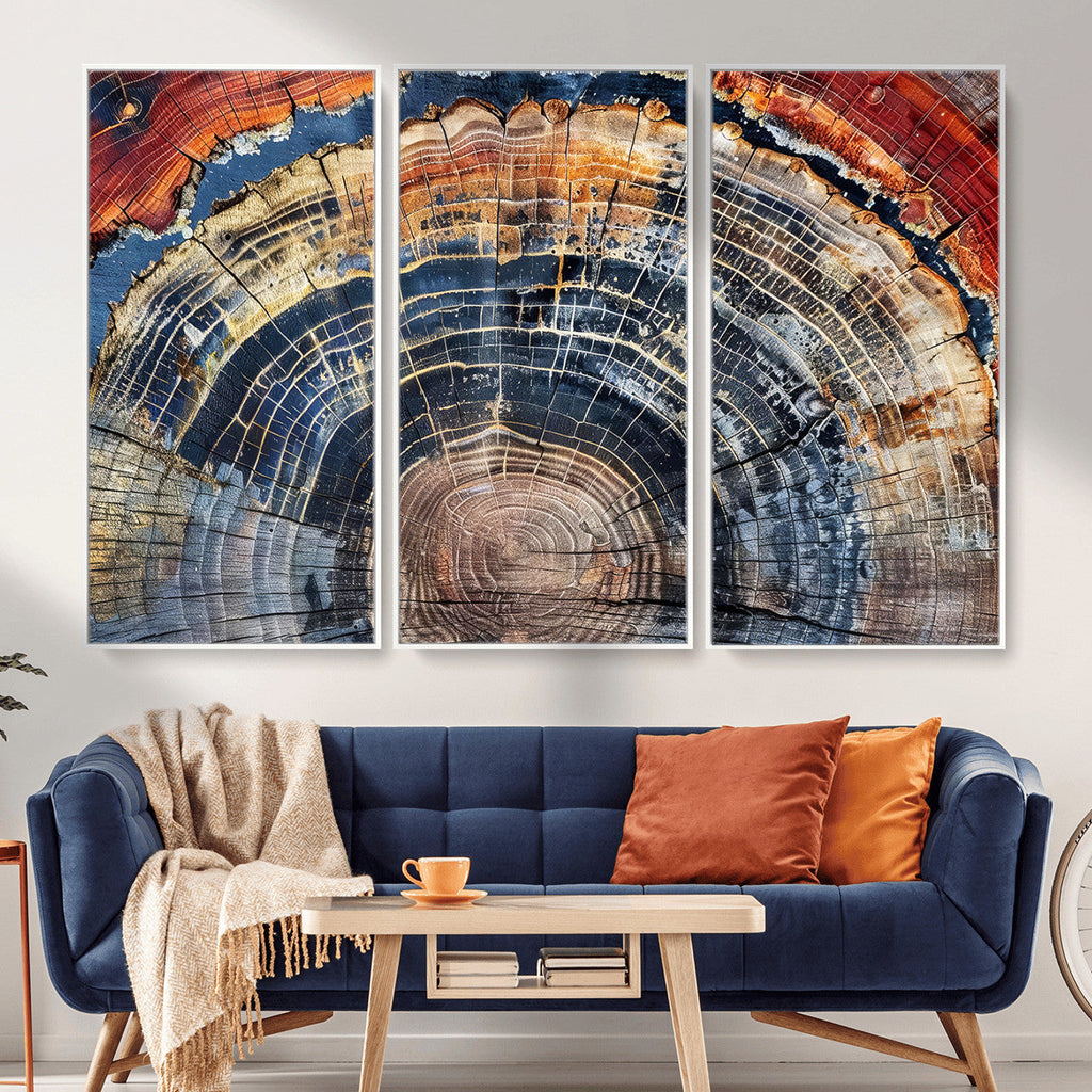 Tree Rings Wall Art Canvas Print, Framed Petrified Wood Art, Modern Rustic Decor