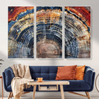 Tree Rings Wall Art Canvas Print, Framed Petrified Wood Art, Modern Rustic Decor