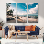 Tropical Beach Wall Art Canvas Print, Framed Ocean Waves Relaxing Seascape