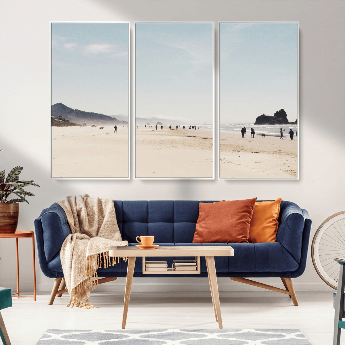 Minimalist Beach Wall Art Canvas Print, Framed Coastal Serenity Soft Sand