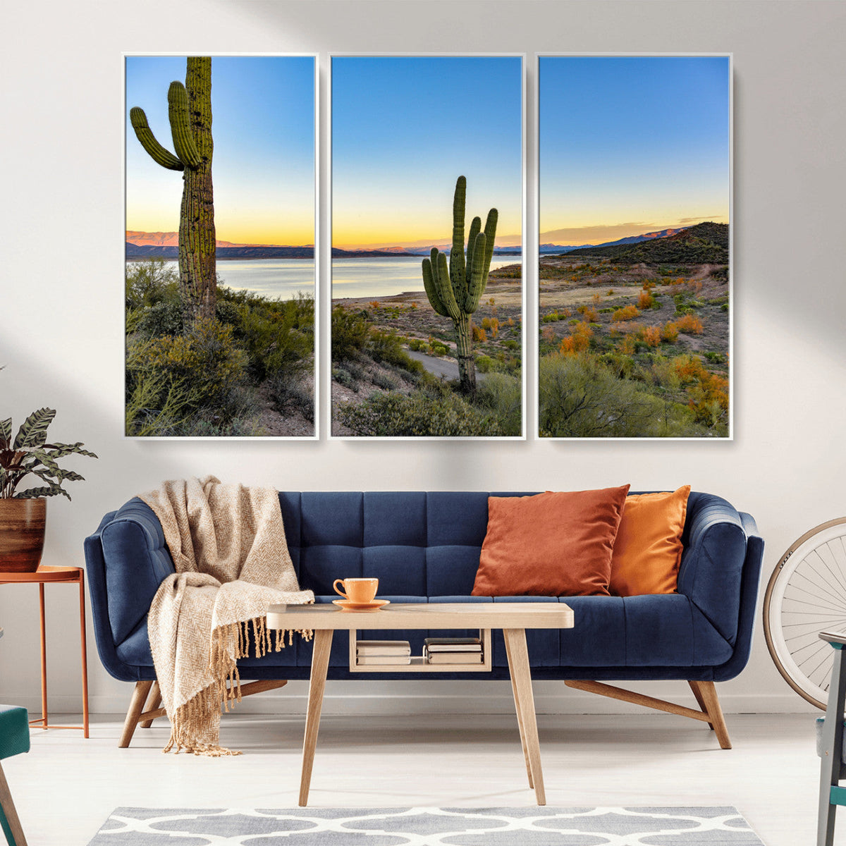Saguaro Cactus Wall Art Canvas Print, Framed Desert Sunset Southwestern