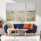 Bison Herd Wall Art Canvas Print, Framed Western Ranch Nature Scene