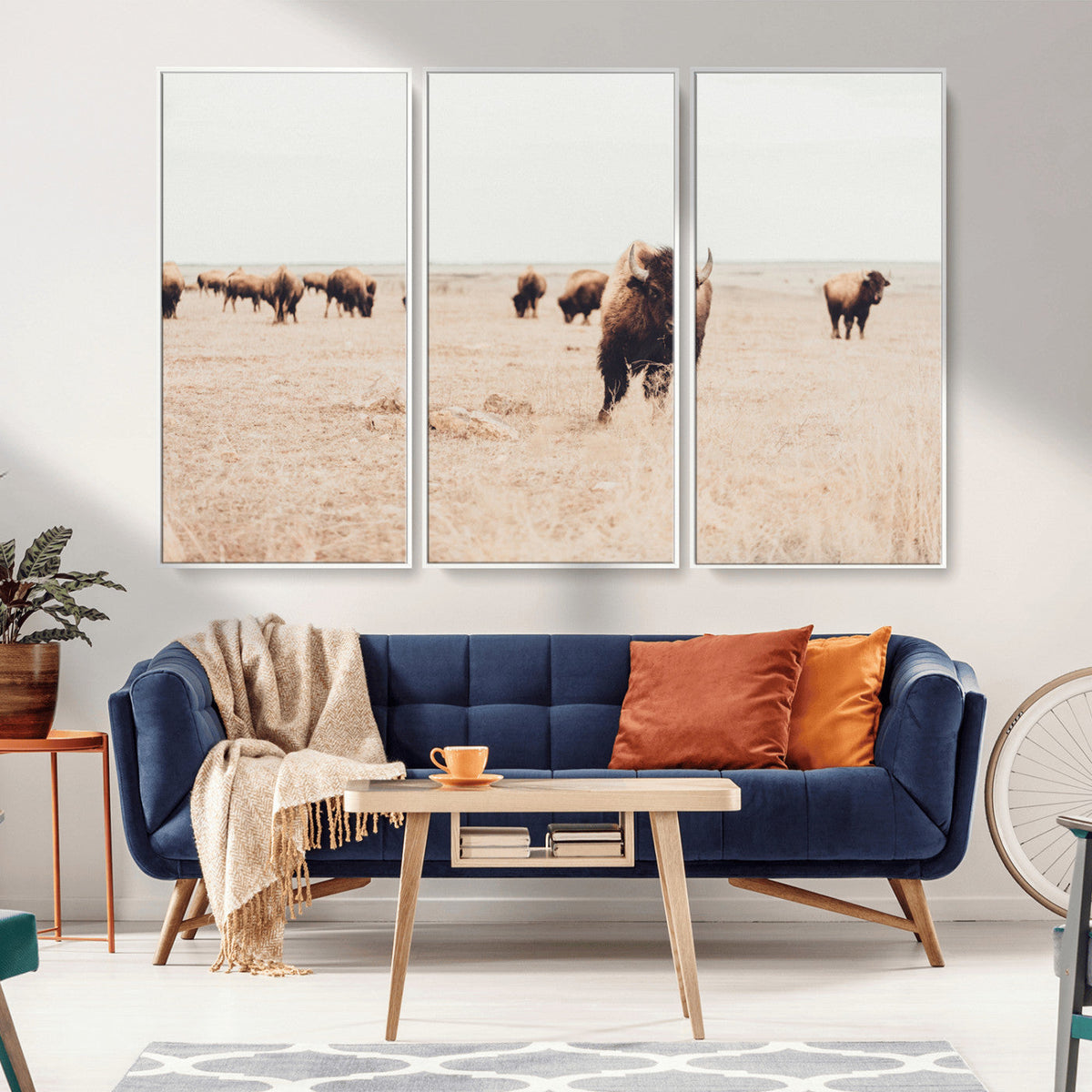 Bison Herd Wall Art Canvas Print, Framed Western Prairie Serenity