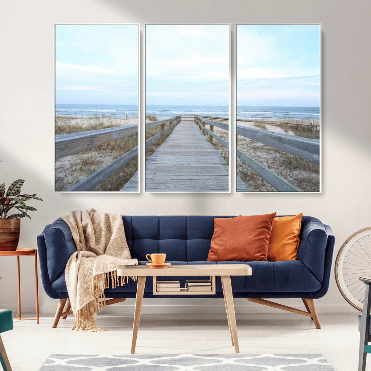 Beach Boardwalk Wall Art Canvas Print, Framed Coastal Serenity Ocean View