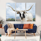 Texas Longhorn Wall Art Canvas Print, Framed Western Rustic Farmhouse