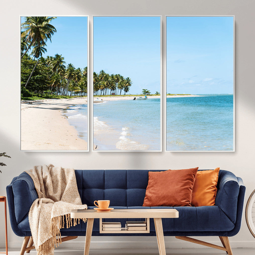 Palm Tree Coast Wall Art Canvas Print, Framed Island Getaway with Crystal Blue Water