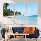 Palm Tree Coast Wall Art Canvas Print, Framed Island Getaway with Crystal Blue Water