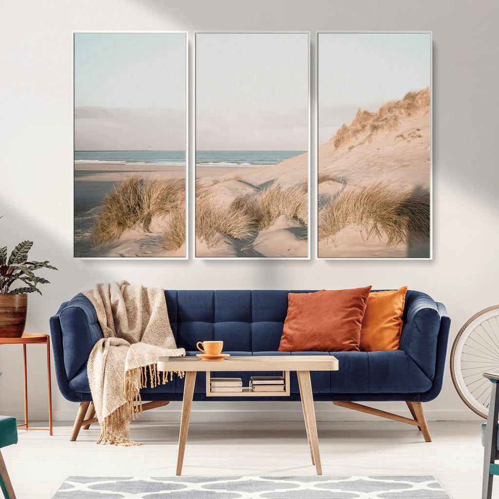 Beach Landscape Wall Art Canvas Print, Framed Sand Dune Photography, Minimalist Seascape Coastal Decor