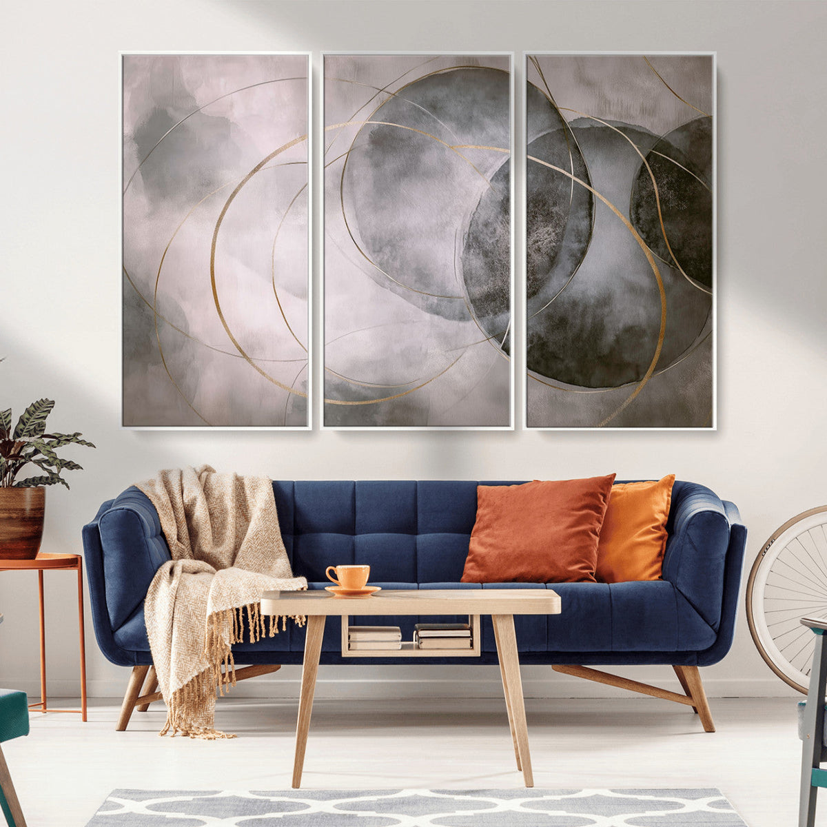 Abstract Grey Gold Wall Art | Modern Geometric Canvas
