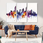 Atlanta Skyline Wall Art Canvas Print, Framed Colorful Watercolor Cityscape