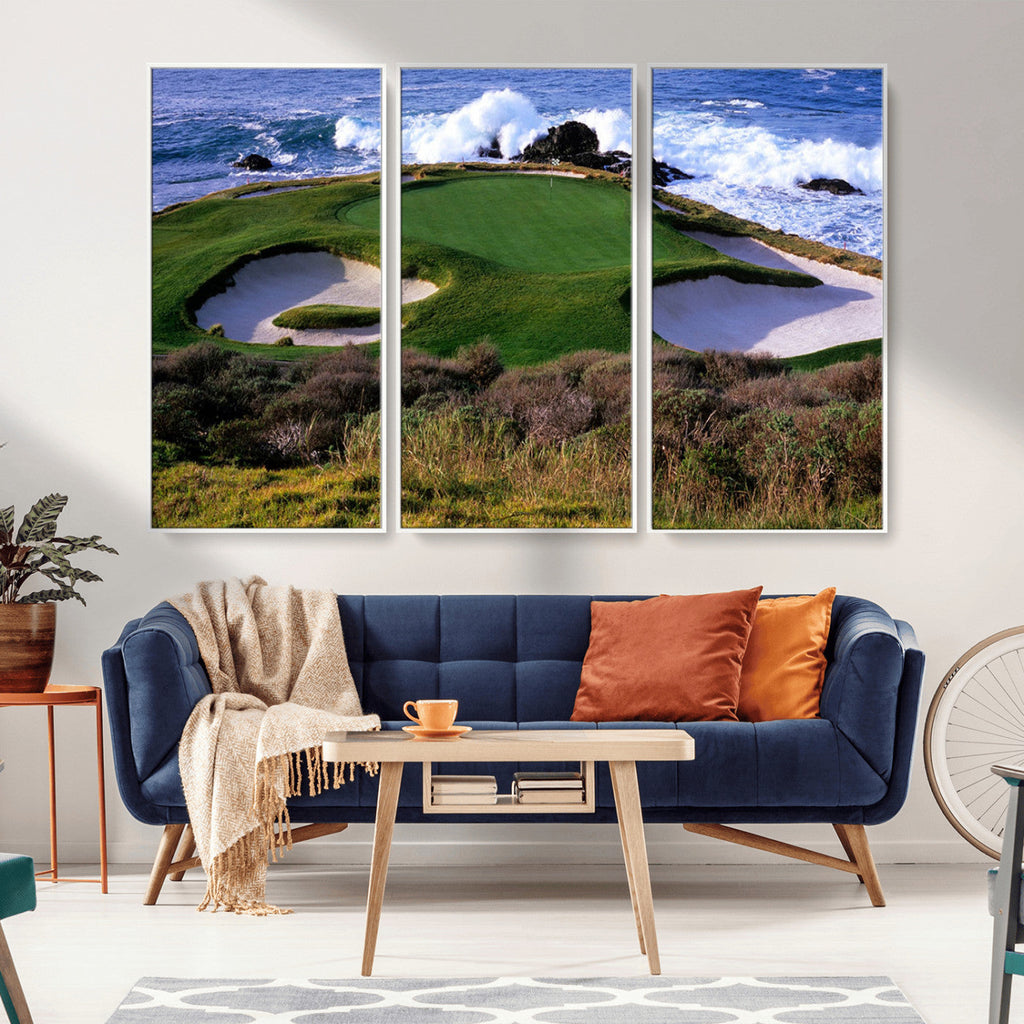 California Pebble Beach Golf Links Wall Art Canvas Print, Iconic Monterey Coastal Golf Course
