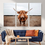 Longhorn Bull Wall Art Canvas Print, Framed Rustic Decor