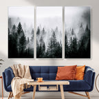 Foggy Forest Wall Art Canvas Print, Mountain Woodland Landscape, Minimal Nature Decor