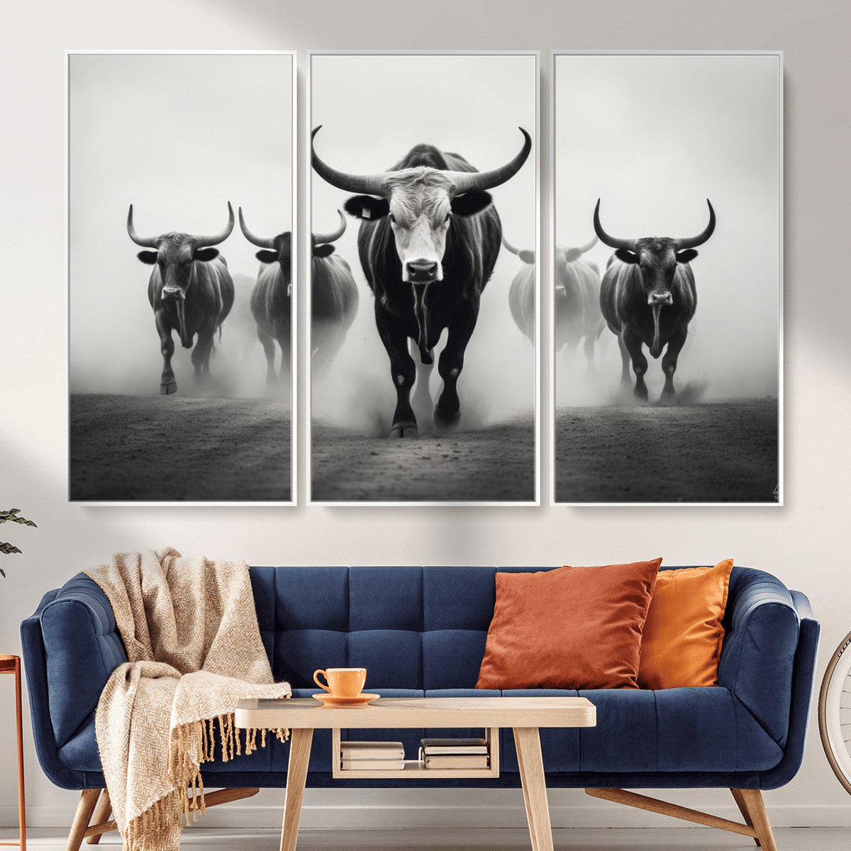 Texas Longhorn Wall Art Canvas Print, Framed Speckled Cow