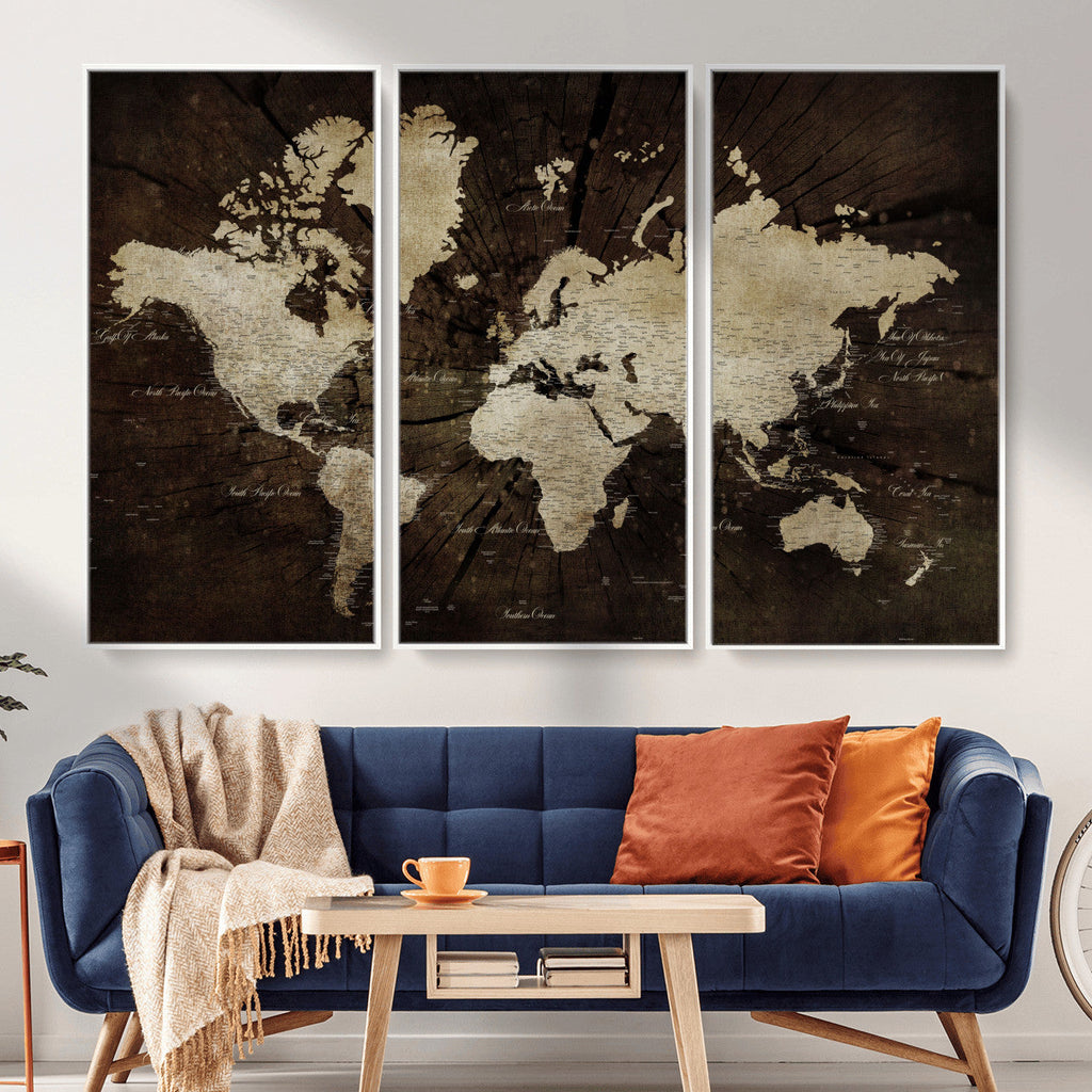 World Map Wall Art Canvas Print | Framed Travel Map Wall Art