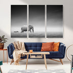 Elephant and Zebra Wall Art Canvas Print, Modern Artwork
