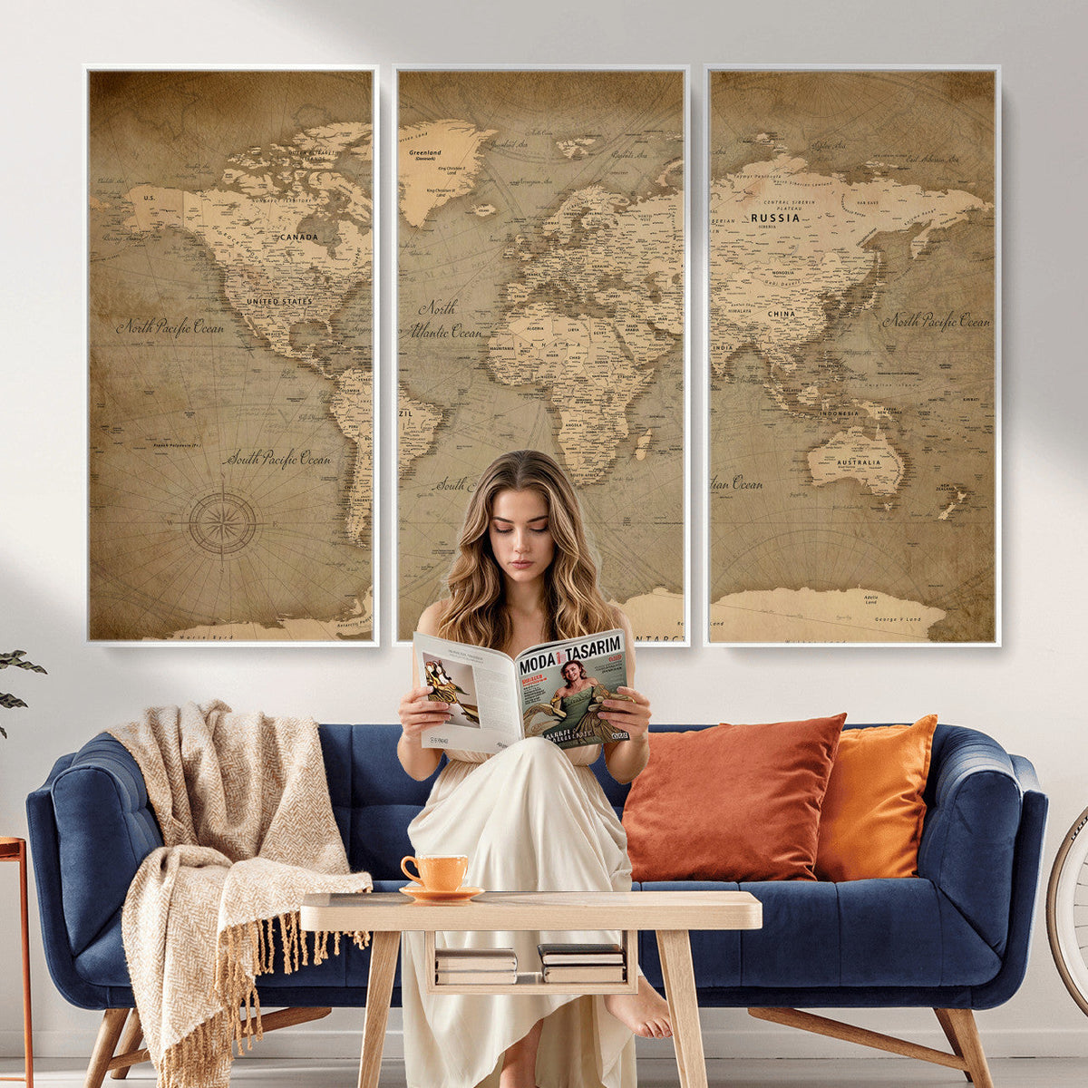 Dark World Map Canvas Print | Framed Travel Map Wall Art