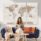 Framed Large World Map Canvas Print for Office Decor