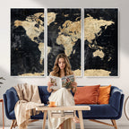 Framed Large World Map Wall Art Canvas Print for Living Room