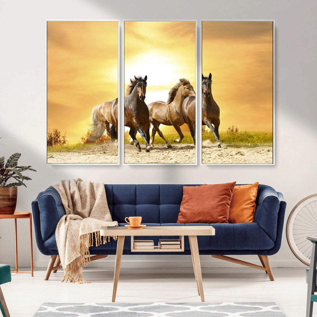 Wild Horses Wall Art Canvas Print, Framed Galloping Herd