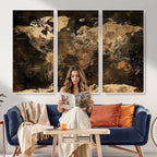 World Map Canvas Print, Modern Decorative Framed Map Artwork