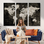 Vintage World Map Wall Art Canvas Print | Framed Large Map Wall Art