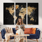 World Map Canvas Wall Art with Famous Landmarks | Framed Travel Map