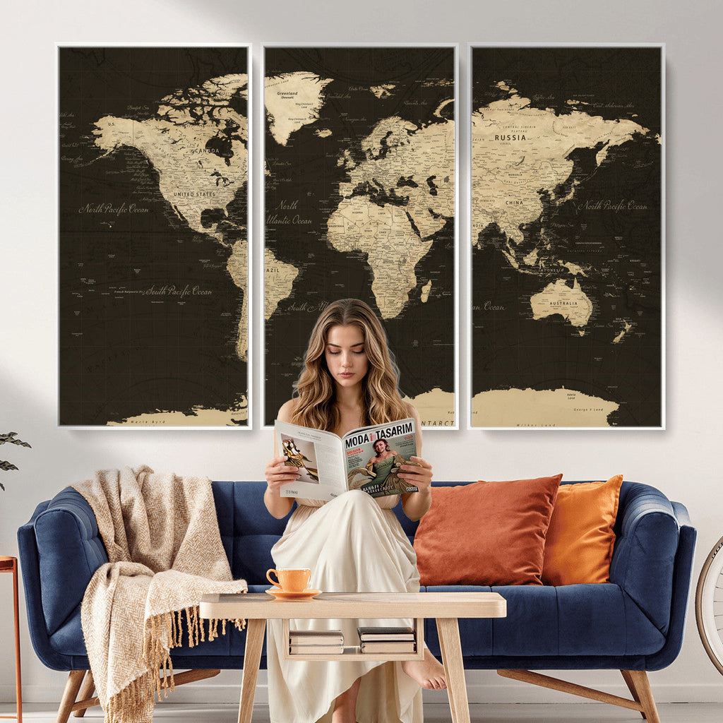 World Map Canvas Print | Framed World Map Wall Art for Couples