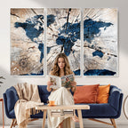 Rustic World Map Canvas Print | Framed Wall Art for Couples