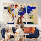 Watercolor World Map Canvas Print | Framed Wall Art for Couples