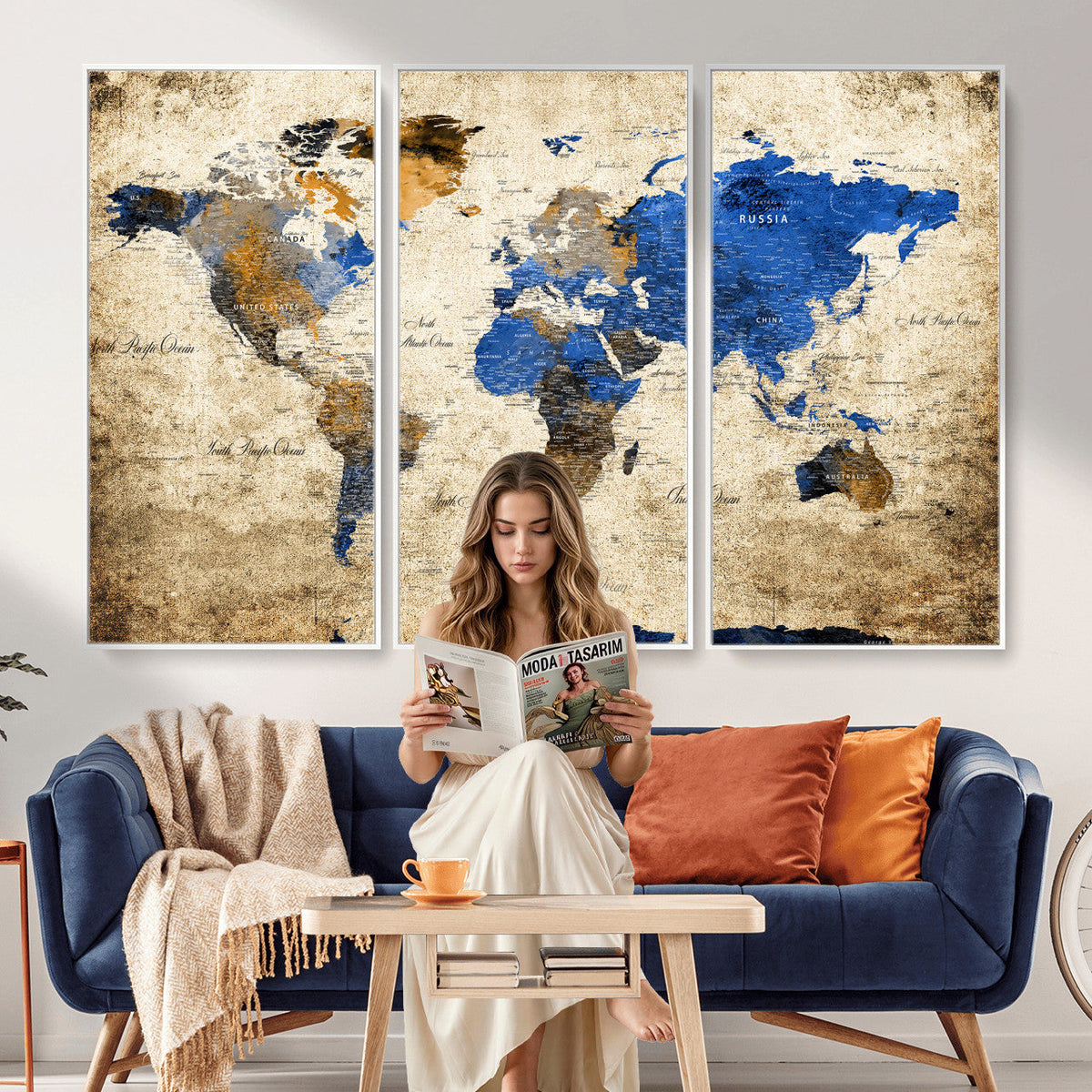 World Map Canvas Print | Colorful Abstract Travel Map, Framed Wall Art